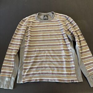 Prana Sweater Mens Small Long Sleeve Stripes Pullover Crew Neck Casual